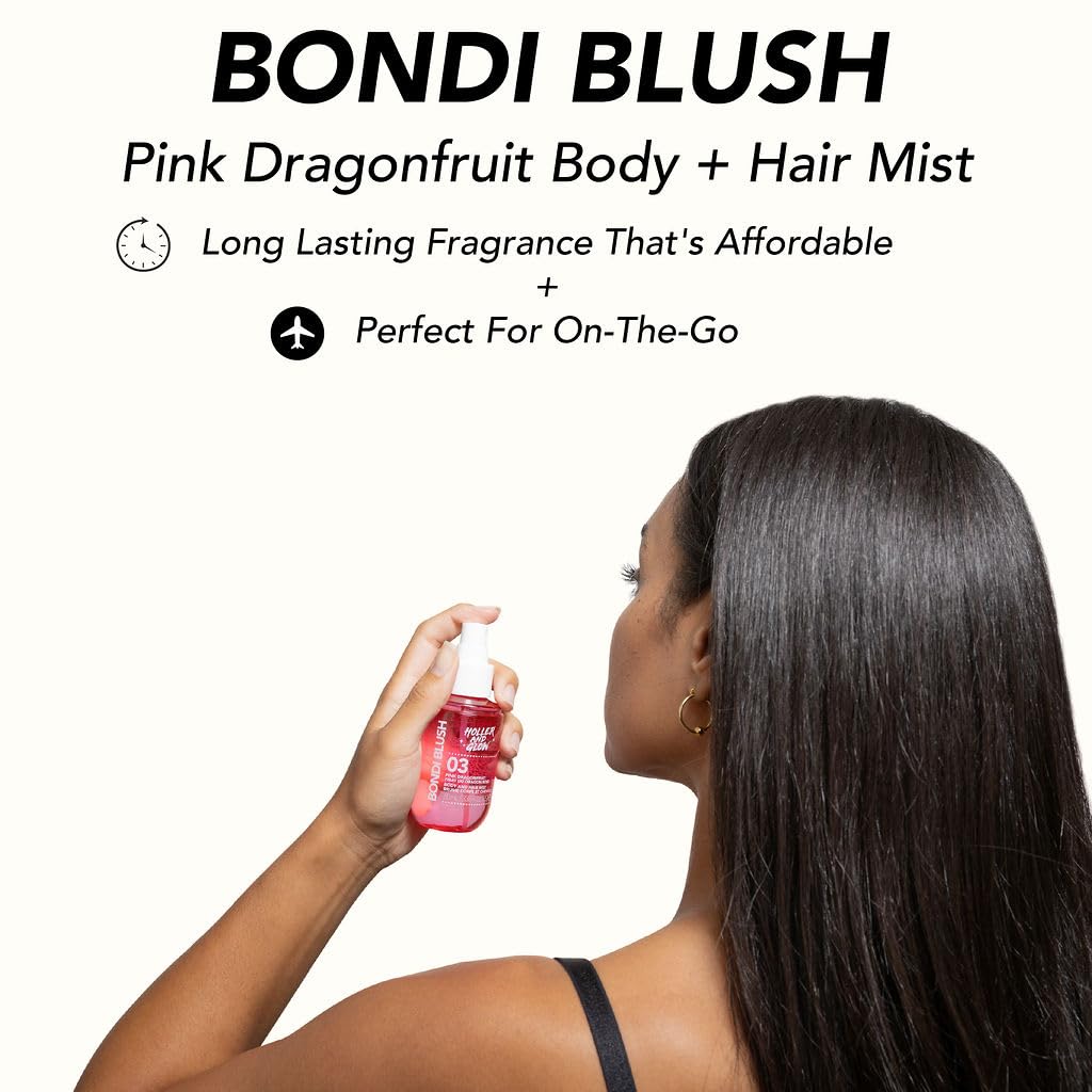 Holler and Glow Bondi Blush Pink Dragonfruit Body & Hair Mist, Body Spray For Women, Hair Perfume For Women, Jasmine, Amber Scented, Floral & Tropical, Travel Sized, 3.38 Fl Oz