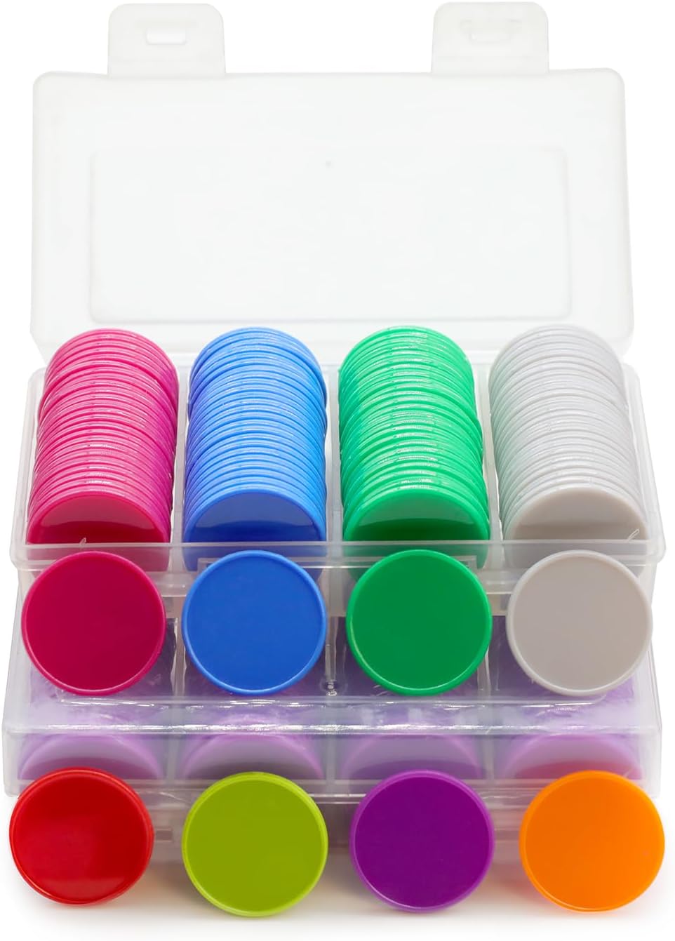 Set of 100 Opaque Plastic Learning Counters Mini Poker Chips Game Tokens with Storage Box (Red, 1.58 Inch)