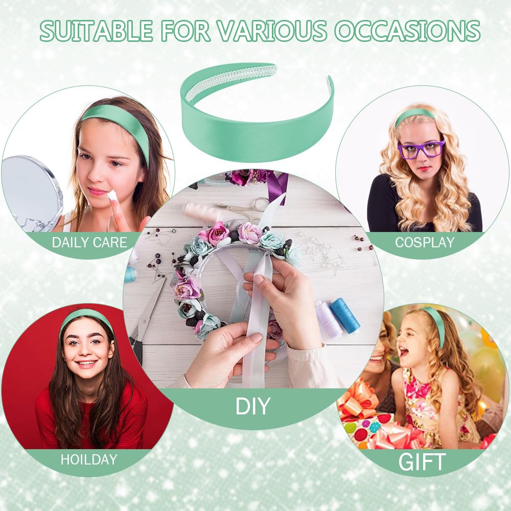 AHONEY Turquoise Headband for Women Girls Satin Silk Headband Non Slip 1.57 Wide Plain Head Band Solid Hair Band DIY Halloween