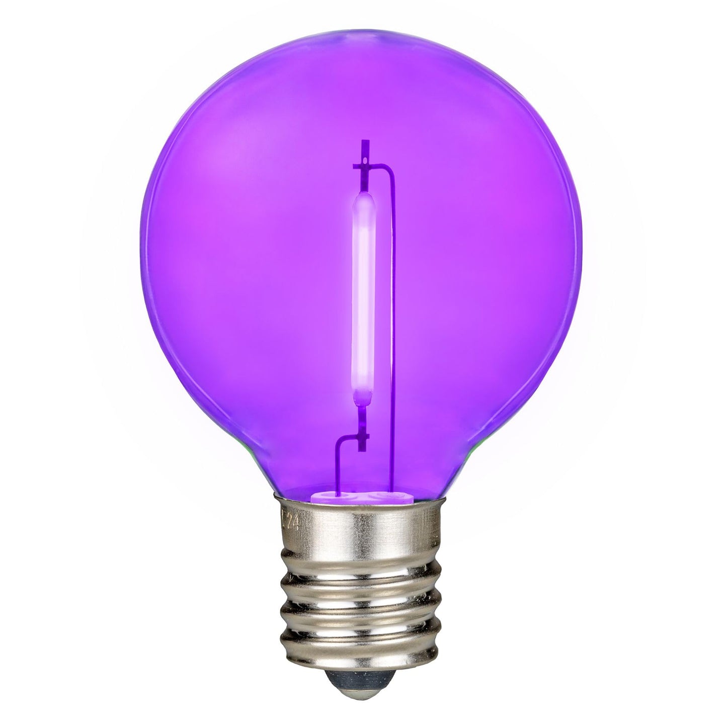Novelty Lights 25 Pack Purple G40 Led Filament String Light Bulbs E12/C7 Candelabra Base 5 Watt Equivalent Shatterproof Replacement Bulbs For Patios Canopy Lighting