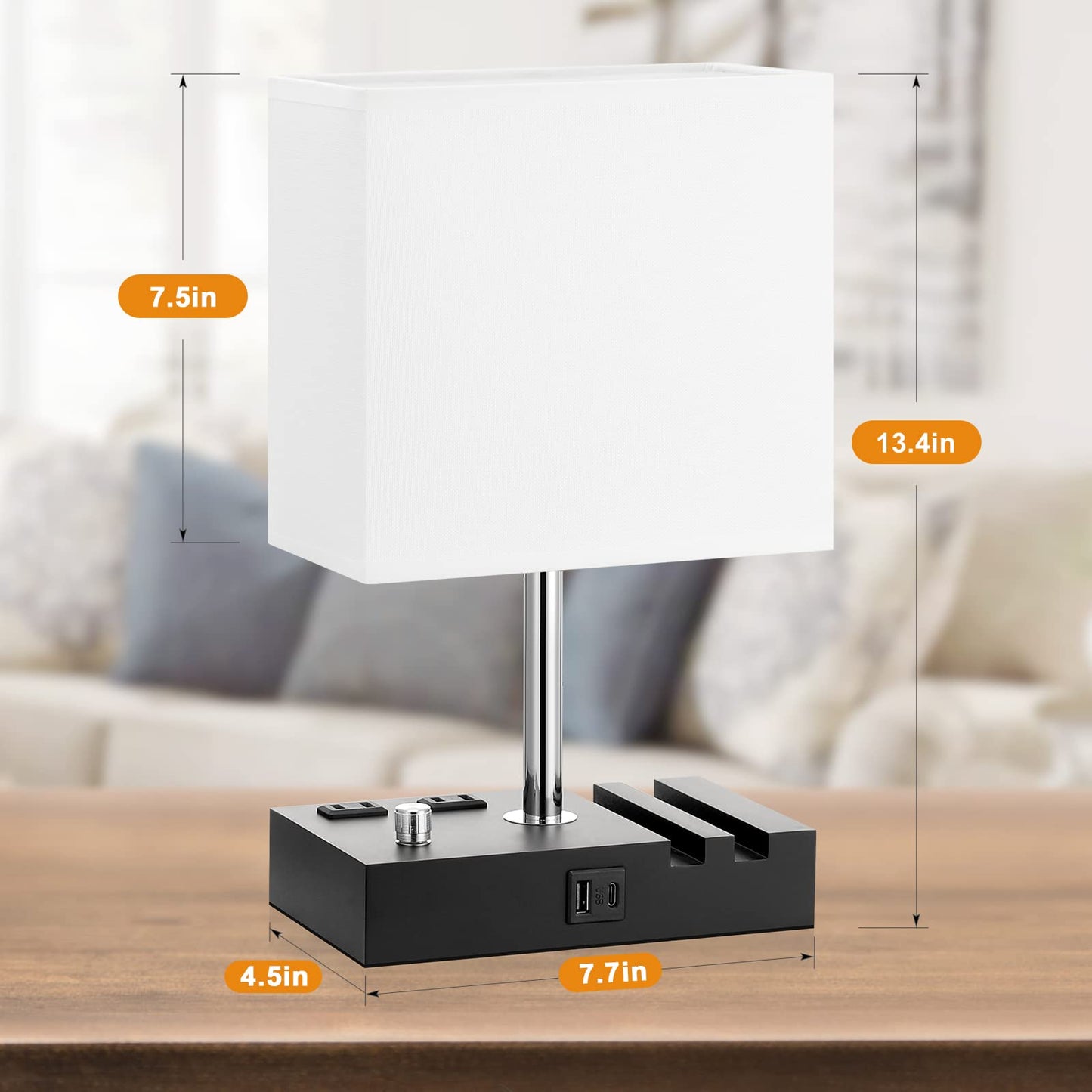 Kakanuo Bedside Lamps Set of 2, Fully Dimmable, USB C Ports, Wooden, White Shade