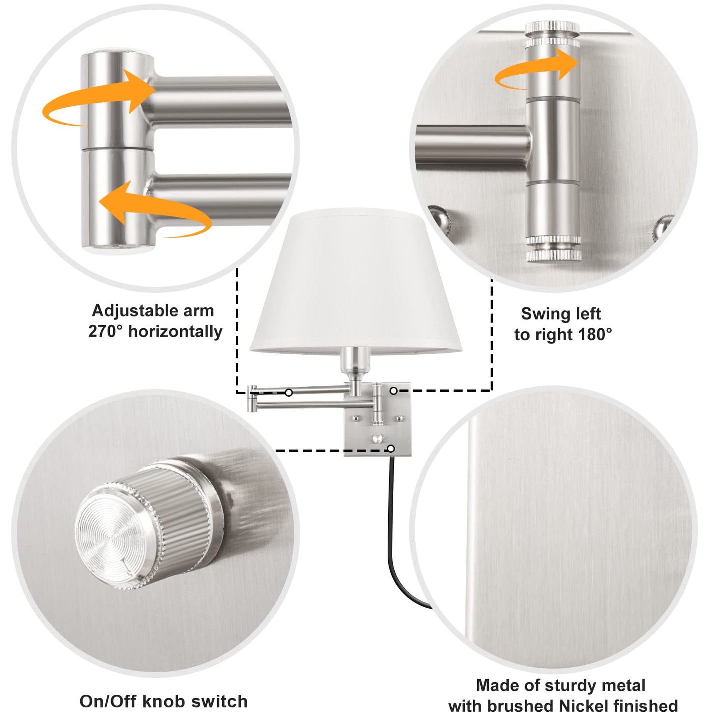 TRLIFE Dimmable Wall Sconce with Remote Control, Adjustable 2700K-6500K, Large White Fabric Shade, Model BYsconce-L-ReWhi, 2 Pack
