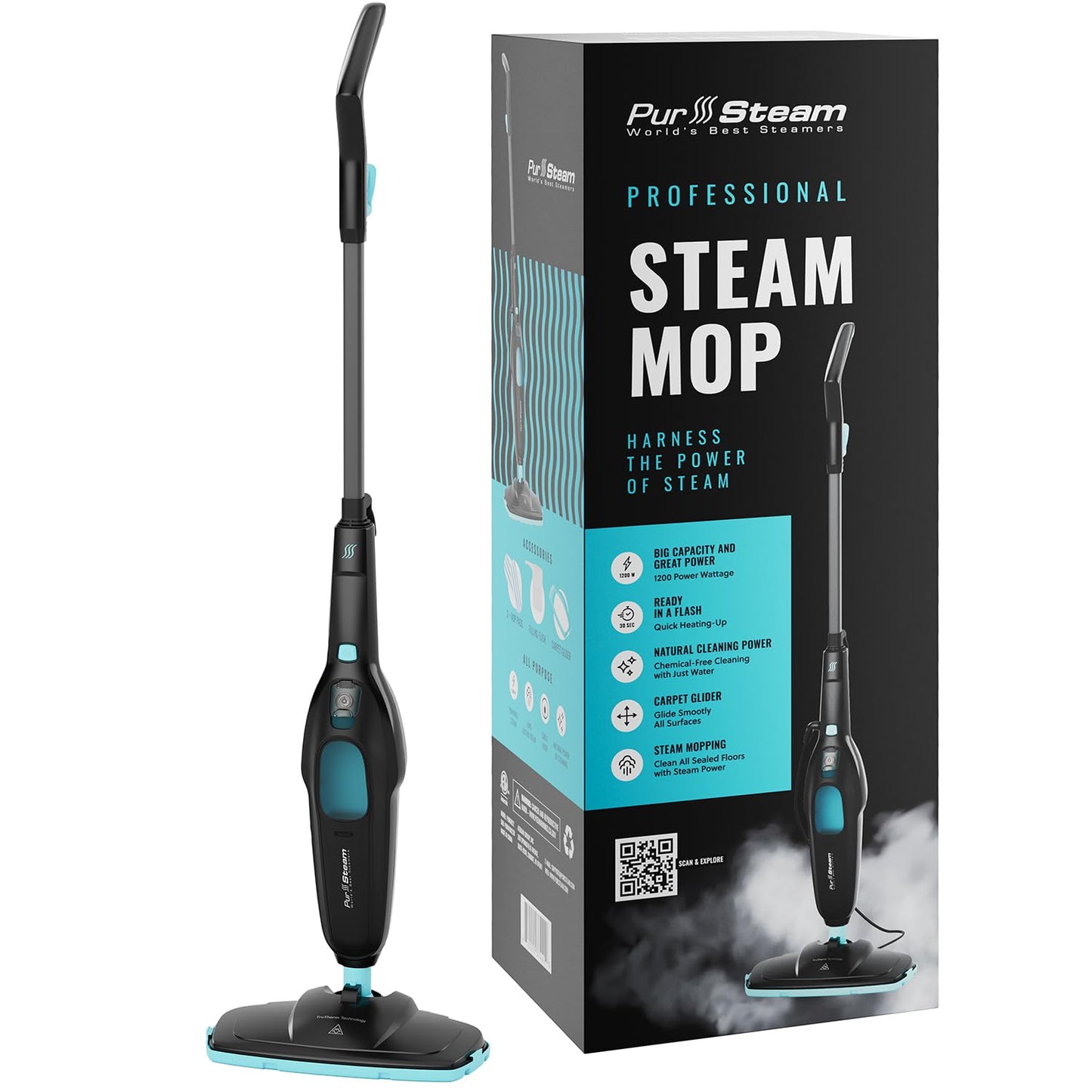 PurSteam Professional Steam Mop | Multi-Surface Floor Cleaner for Hardwood, Tile, Laminate & Carpet | Fast Heating, Lightweight