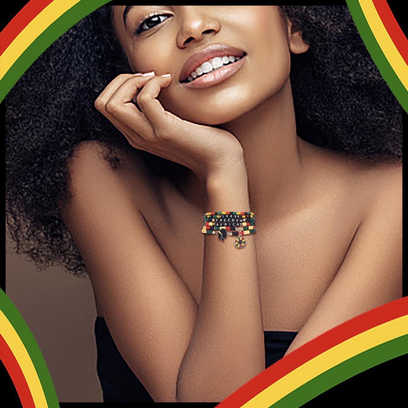 Taouzi 24Pcs Juneteenth Bracelets Happy Juneteenth Day Party Favors Accessories Freedom Black African Patriotic Friendship Brace