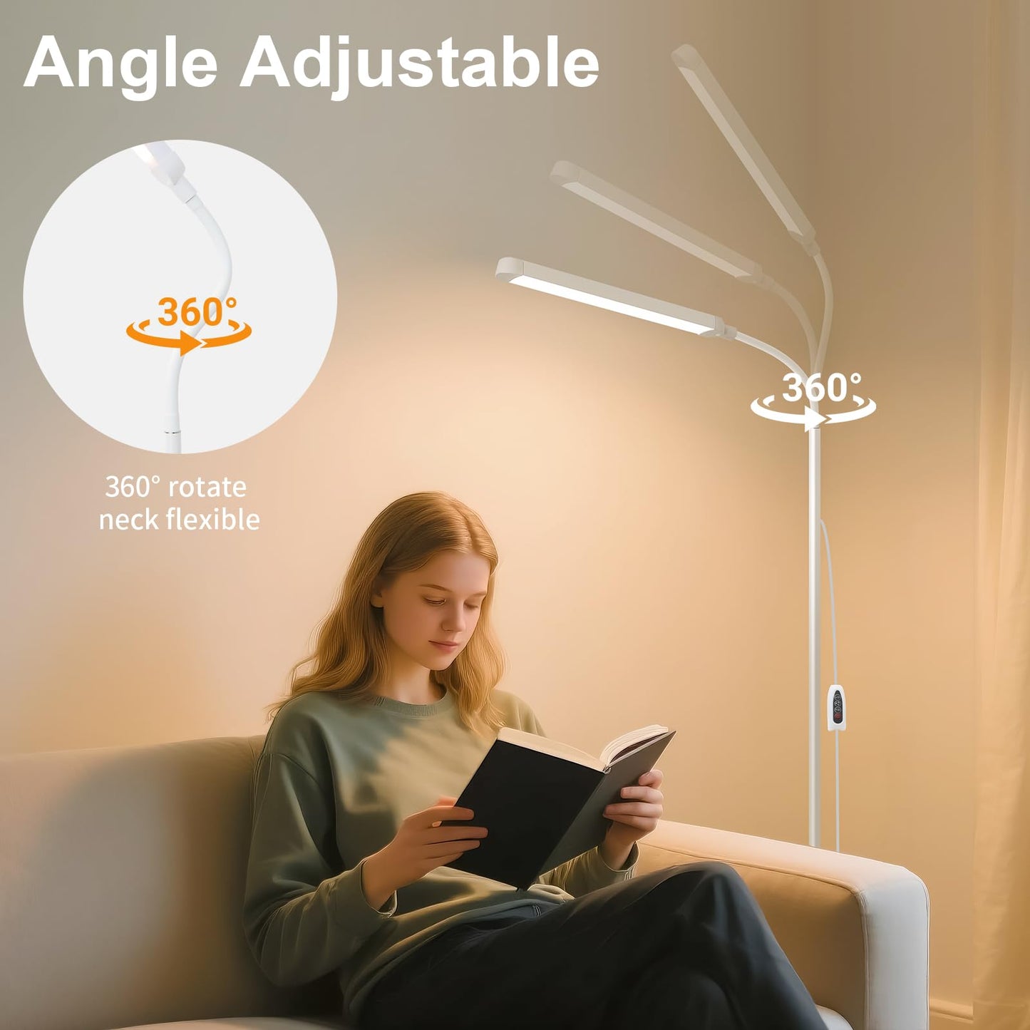 dujunlinghang White LED Reading Floor Lamp 12W Dimmable Gooseneck 3 Color Temperatures Model MD-5002 White