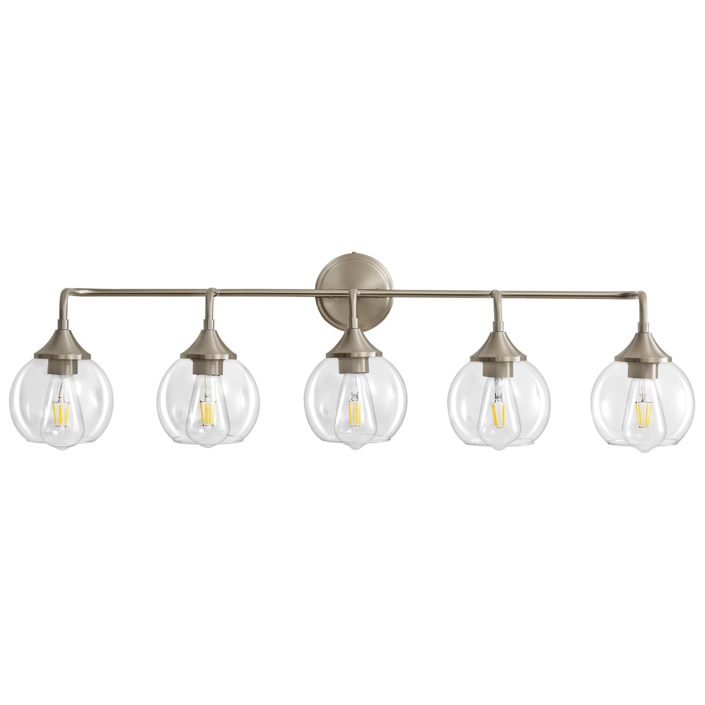 Gednbo Bathroom Vanity Lights With Clear Glass Shade E26 Base Vanity Lighting Fixtures Over Mirror 39 Inch Vanity Lights For Bathroom (Exclude E26 Bulb) (Brushed Nickel 5-Lights)