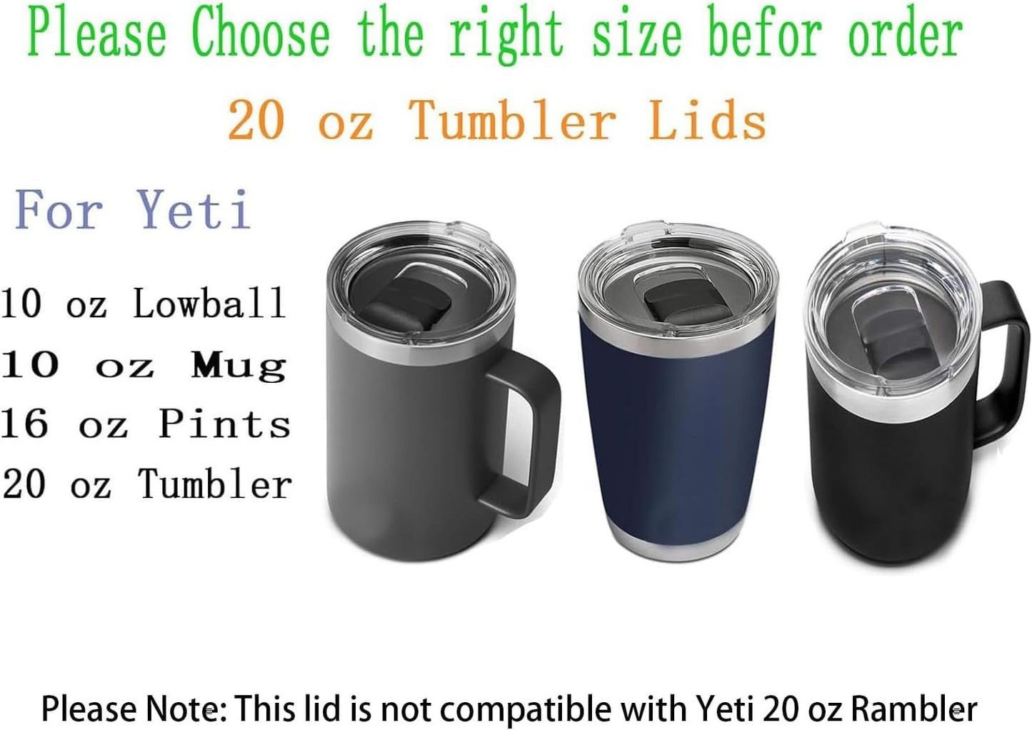 20 oz Tumbler Lids for Yeti, 4 Pcs Replacement Magnetic Spill-Resistant Lids for Yeti 20 oz Tumbler, 10 oz Mug, 10 oz Lowball with Magnetic Slider Switch, BPA Free