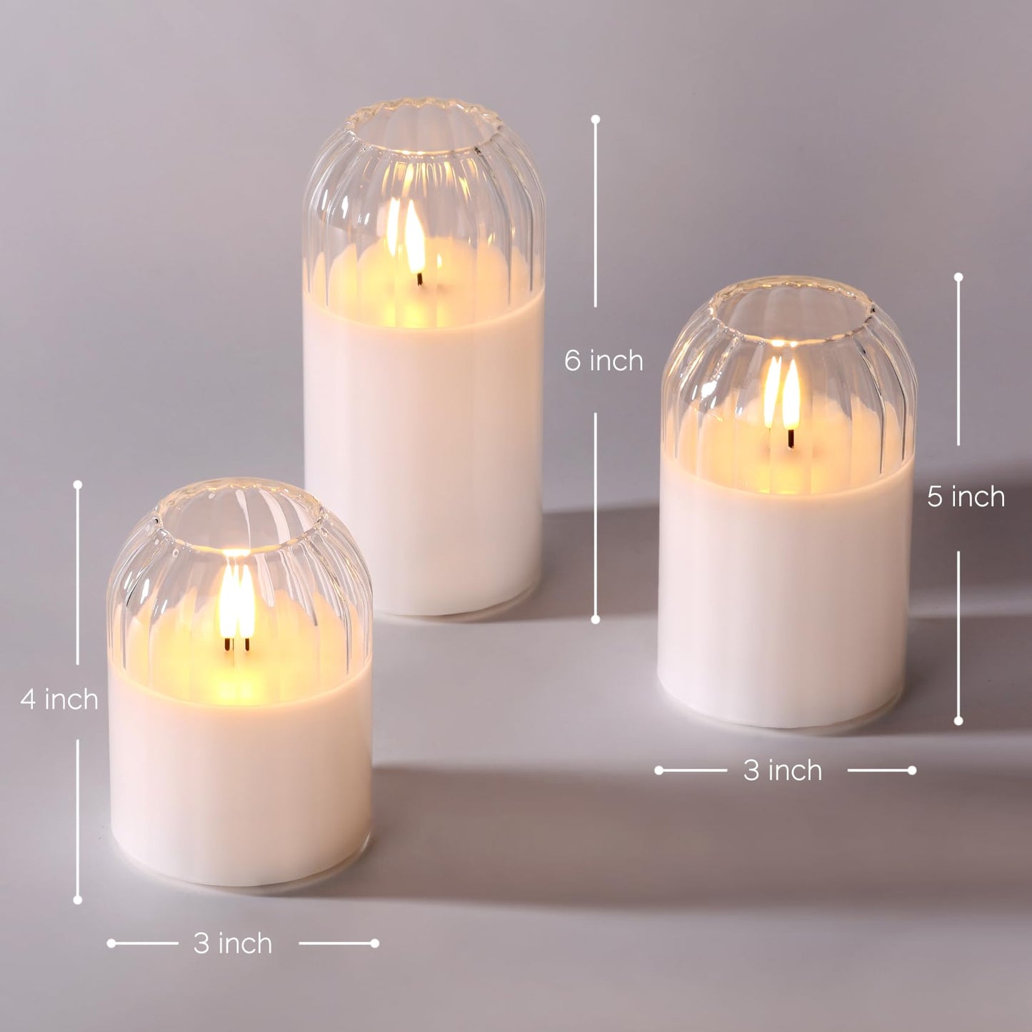 Girimax Clear Glass Flameless Candles with Remote, Real Wax Flickering Battery LED Pillar Candles Set of 3