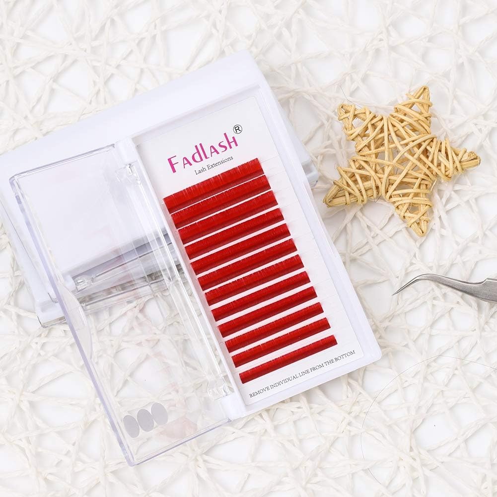 FADLASH Colored Easy Fan Eyelash Extension D Curl 0.07mm Easy Fan Volume Lashes Red Easy Fan Lash Extensions Self Fanning Lashes