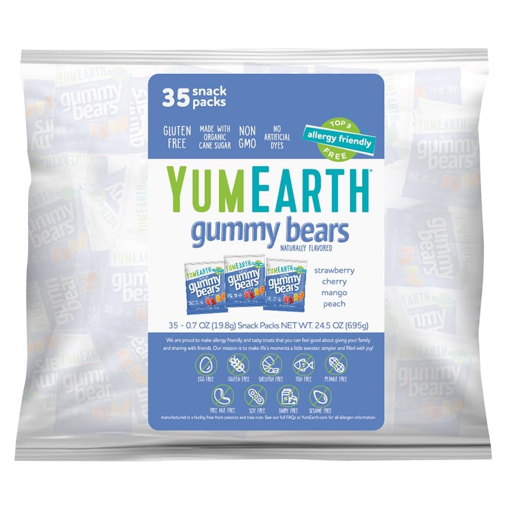 YumEarth Organic Gummy Bears - Fruity Gummy Candy Snack Packs Gluten Free Snacks for Kids - Allergy Friendly Non-GMO No Artificial Flavors or Dyes - Assorted Flavors 0.7 oz. (Pack of 35)