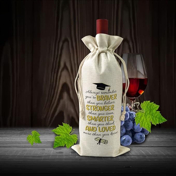 BiuNiuring Graduation Gift, Inspirational College Students Bachelor Hat Wine Bag Gift, Always Remember You Are Braver Than You Believe