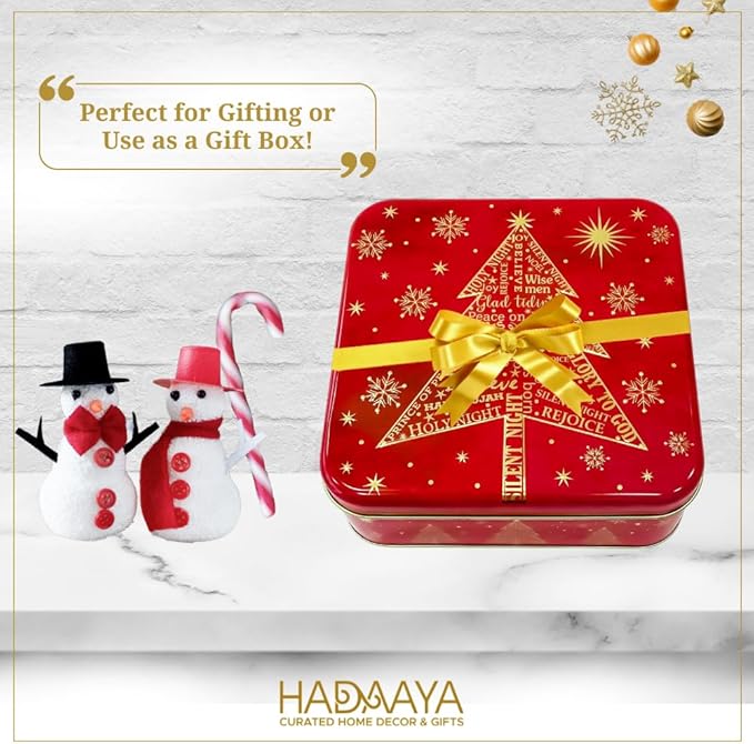 Square Christmas Tin Bundle – Set of 3 Holiday Cookie & Gift Tins (Green Tree, Red Snowflake, Blue Snowflake Truck) – Festive Containers for Cookies, Candy, Treats & Seasonal Gifting