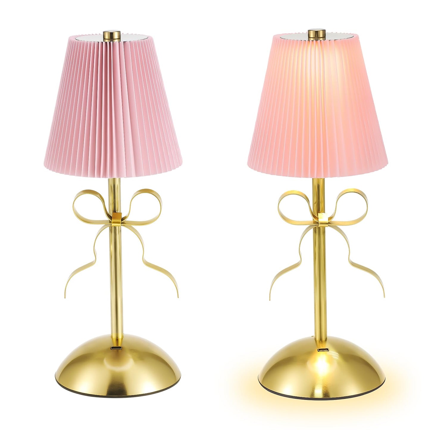 Kittmip 2 Pack Small Gold Bow Table Lamp 12 Inch for Girls Bedroom Cute Coquette Bow Table Lamp with Fabric Shade Modern Decora