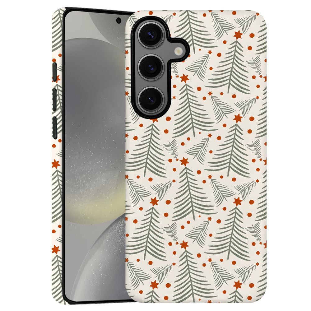 TnXee Case for Samsung Galaxy S24,Christmas Green Red Tree Star Pattern Phone Case Drop Resistant Frosted 2 in 1 Solid Dual-Laye