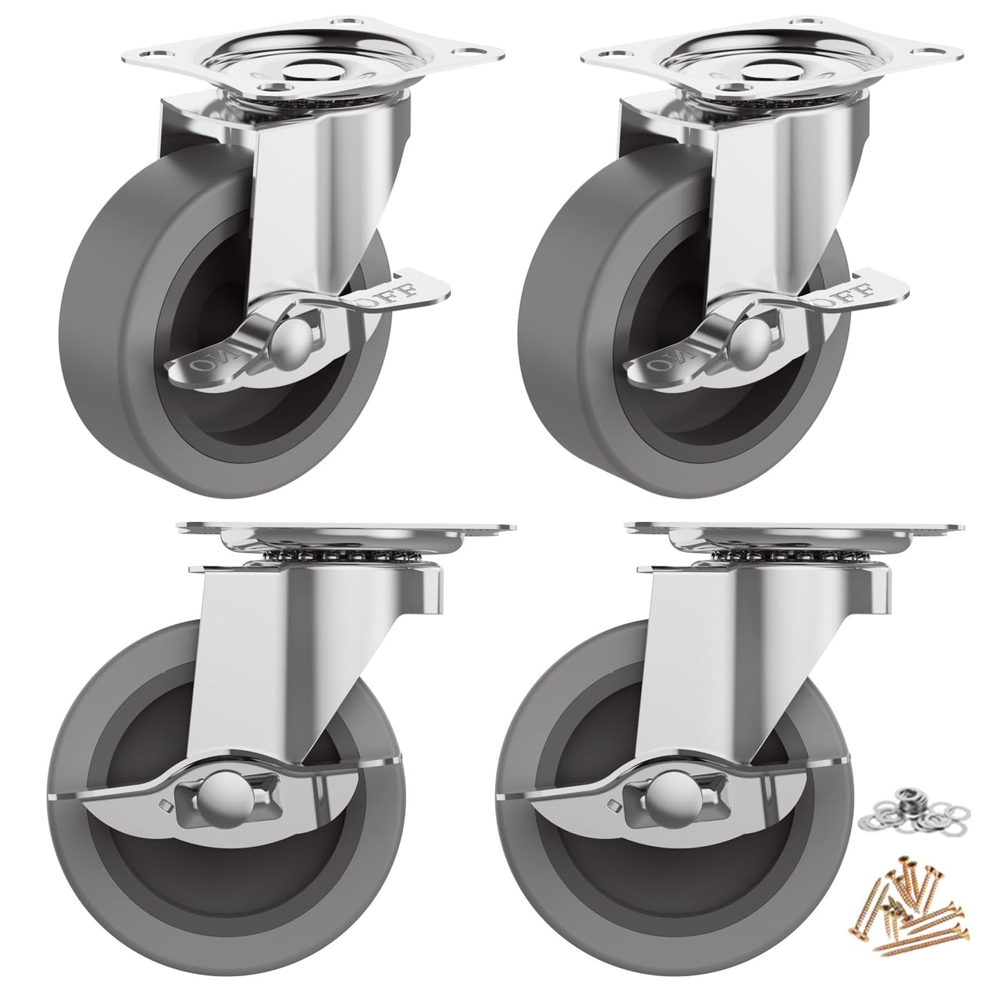 BOSGEOT 3 Inch Caster Wheels, Casters Set of 4, Heavy Duty Caster with Brake, Locking Castors with Rubber Wheel,Plate Swivel Caster Wheels for Furniture Cart and Workbench