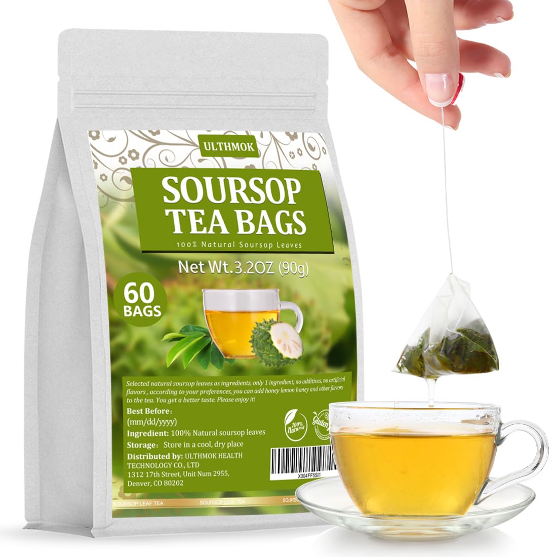 enhanced 60 Soursop Tea Bags Made with 100% Natural Graviola Leaves Hoja Guanabana Tea No Additives & Caffeine Free.