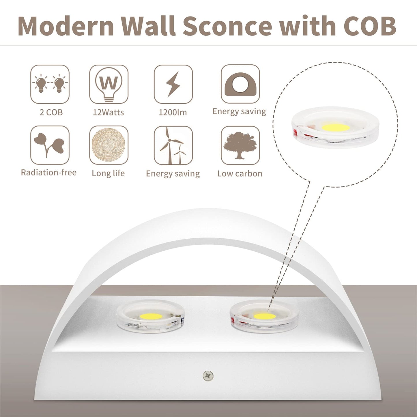 Lightess Modern LED Wall Sconce 12W Dimmable Up Down Light 1pc Warm White Model 942499-BJ