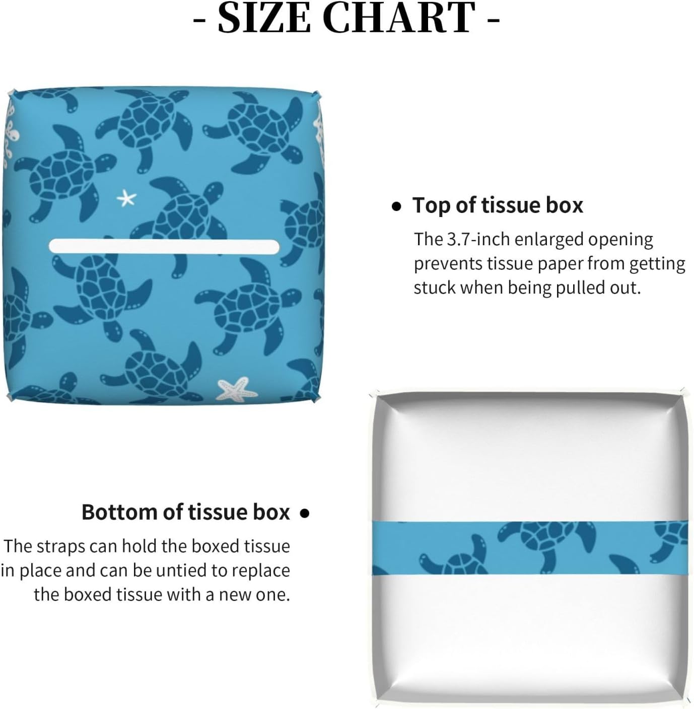 Sea Turtle Tissue Box Holder Paper Organizer, PU Leather Tissue Case Cover, Ocean Beach Decor for Bathroom, Kitchen, Car