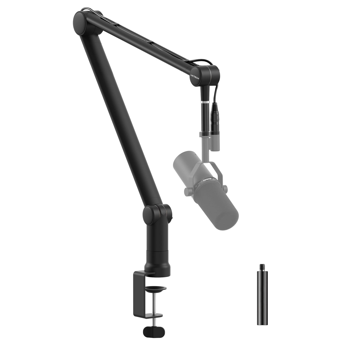 IXTECH Boom Arm Mic Stand with Extension Tube Upgraded Microphone Arm for Shure SM7B MV7 Blue Yeti Sturdy Stainless Steel Mic Ar