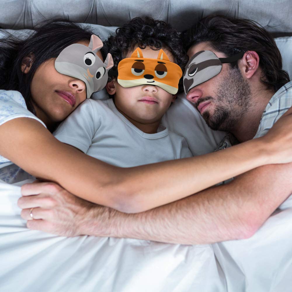 HYCLES Sleep Mask for Kids Sleeping Eye Cover Cute Cartoon Animal Funny 3 Pcs Blindfold Eyeshade for Men Women Plane Travel Game Nap Night Sleeping
