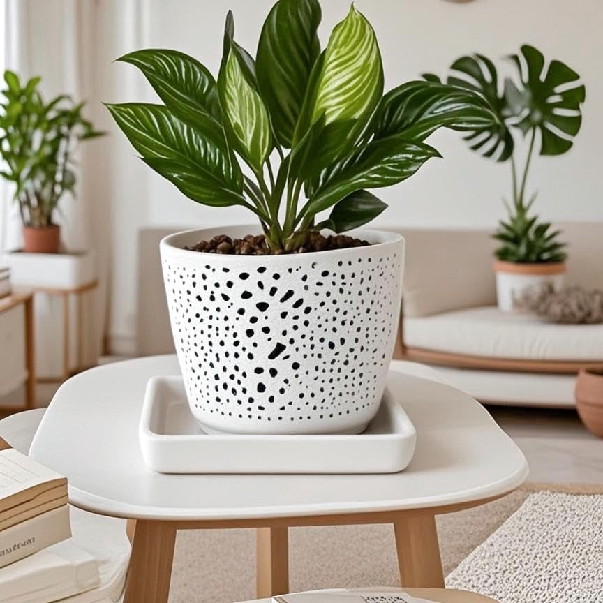 Square Plant Saucer 8 Inch 2 Pack,Plant Trays for Pots, White Ceramic Plant Saucers for Indoors Outdoors, Plant Drip Tray 4 6 8 10 12 14 Inch