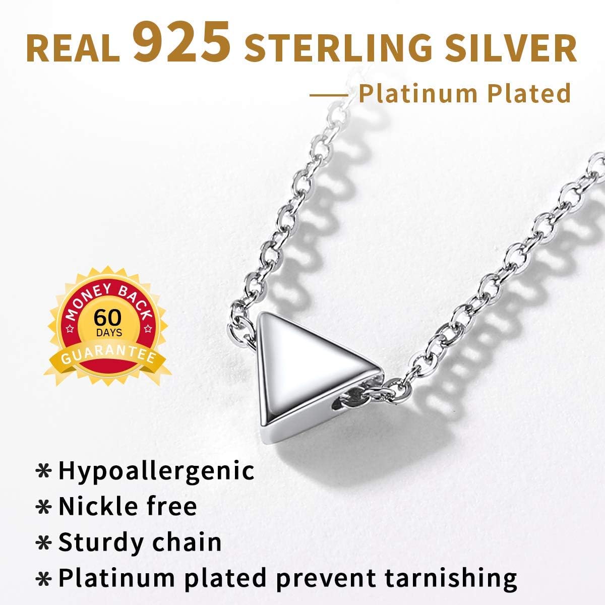 Hypoallergenic 925 Sterling Silver Tiny Pendant Necklace, Delicate Simple Geometric Triangle Necklaces for Women