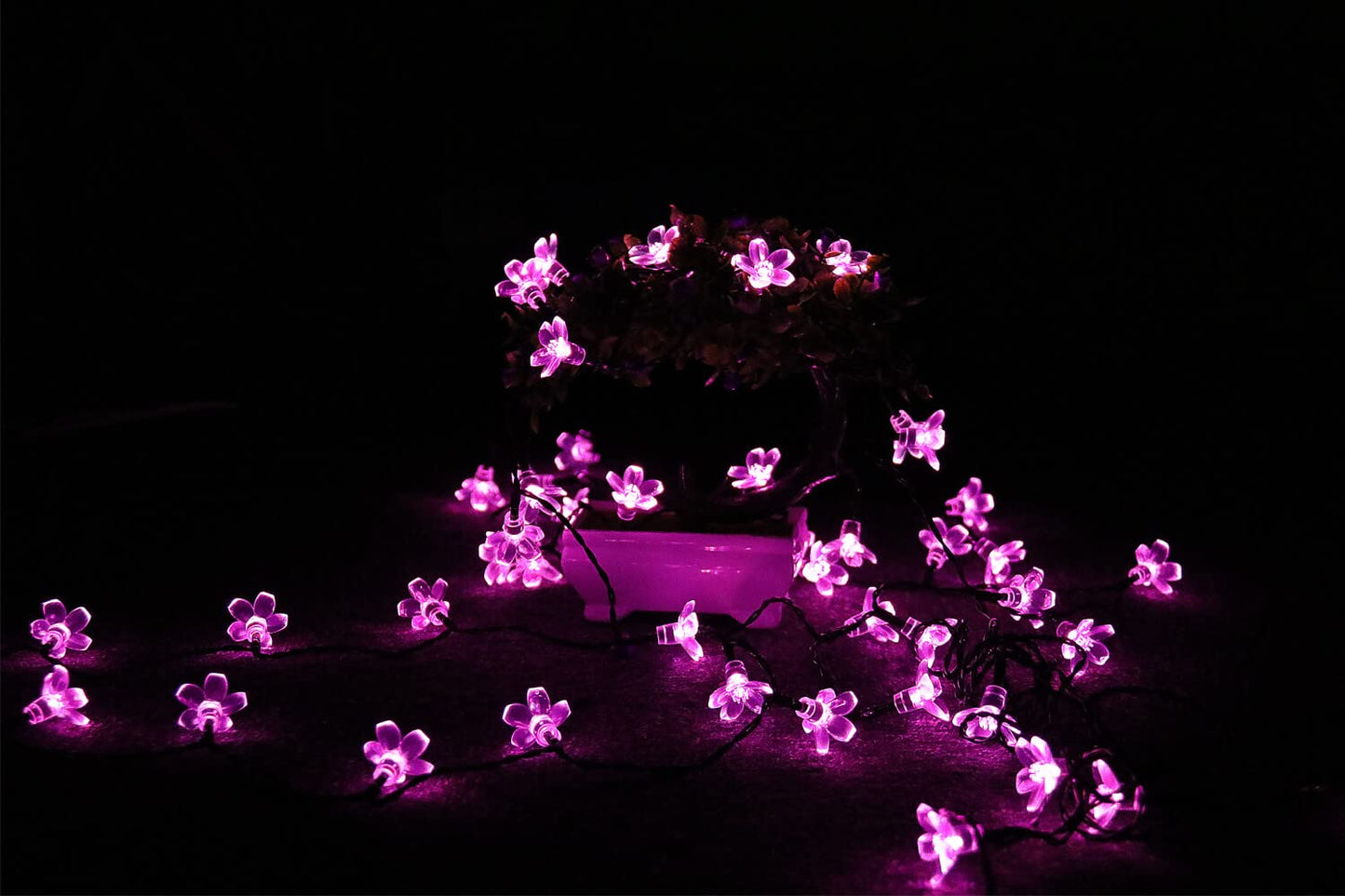 SEMILITS Solar Powered String Lights, 50LED Flower Shaped, Pink, Outdoor Decoration for Patio and Garden