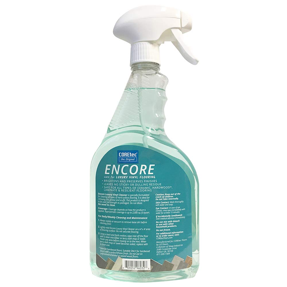 COREtec ENCORE 03Z76 Floor Cleaner Care for Luxury Vinyl Flooring Ready To Use 32oz Spray Bottle (Green) (32 Oz)