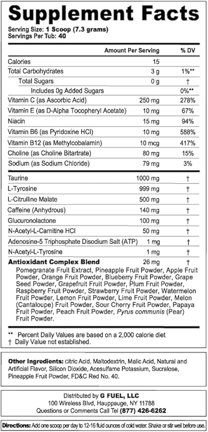 G Fuel Sour Fruit Punch Energy Drink Powder, Pre Workout Caffeine Mix for Gaming, Sugar Free Focus Amino, Vitamin + Antioxidants, 10.3oz (Sour Fruit Punch, 40 Servings)