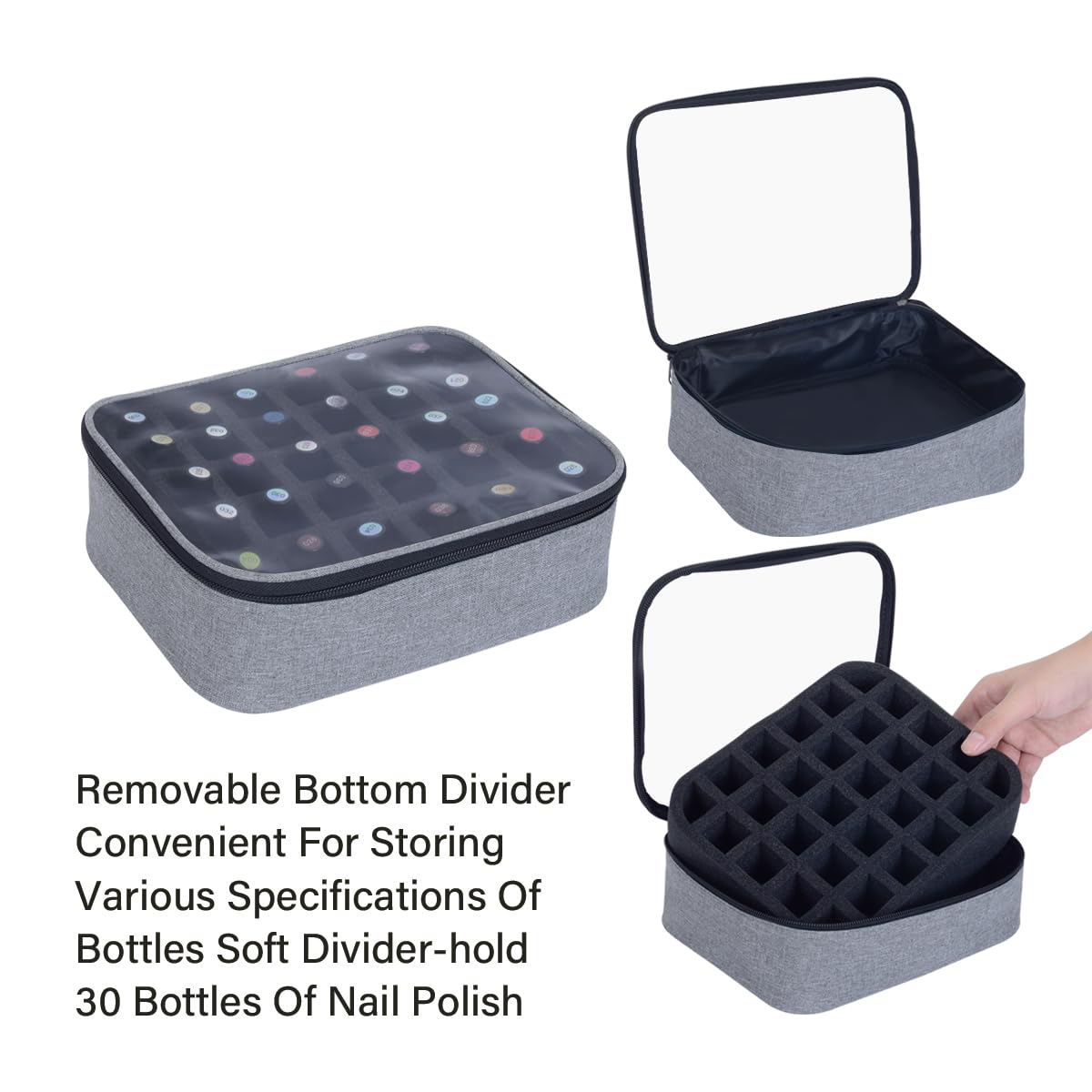 UOZL Small Clear Nail Polish Organizer Holds 30 bottles(15ml-0.5fl.oz) Nail Polish Case Multifunctional Nail Polish Bag organize