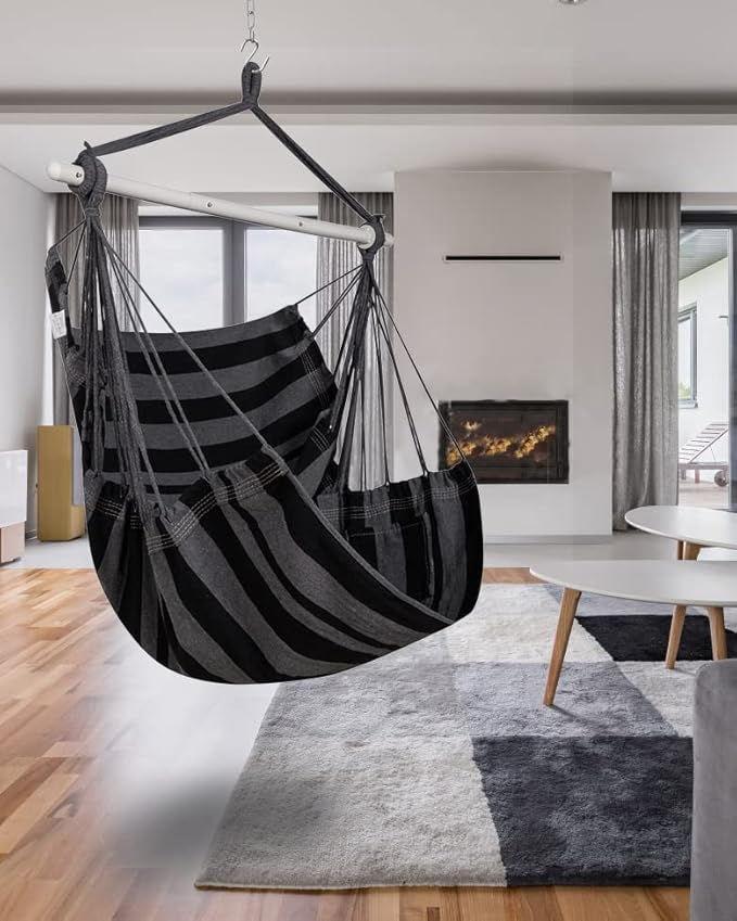 ADVOKAIR Hammock Chair Swing & Cover Set (500 lbs Max) – Hanging Rope Swing for Bedroom, Outdoor, Patio, Porch with Sturdy Steel Bar & Anti-Slip Rings + All-Weather Rain Cover for Storage Protection