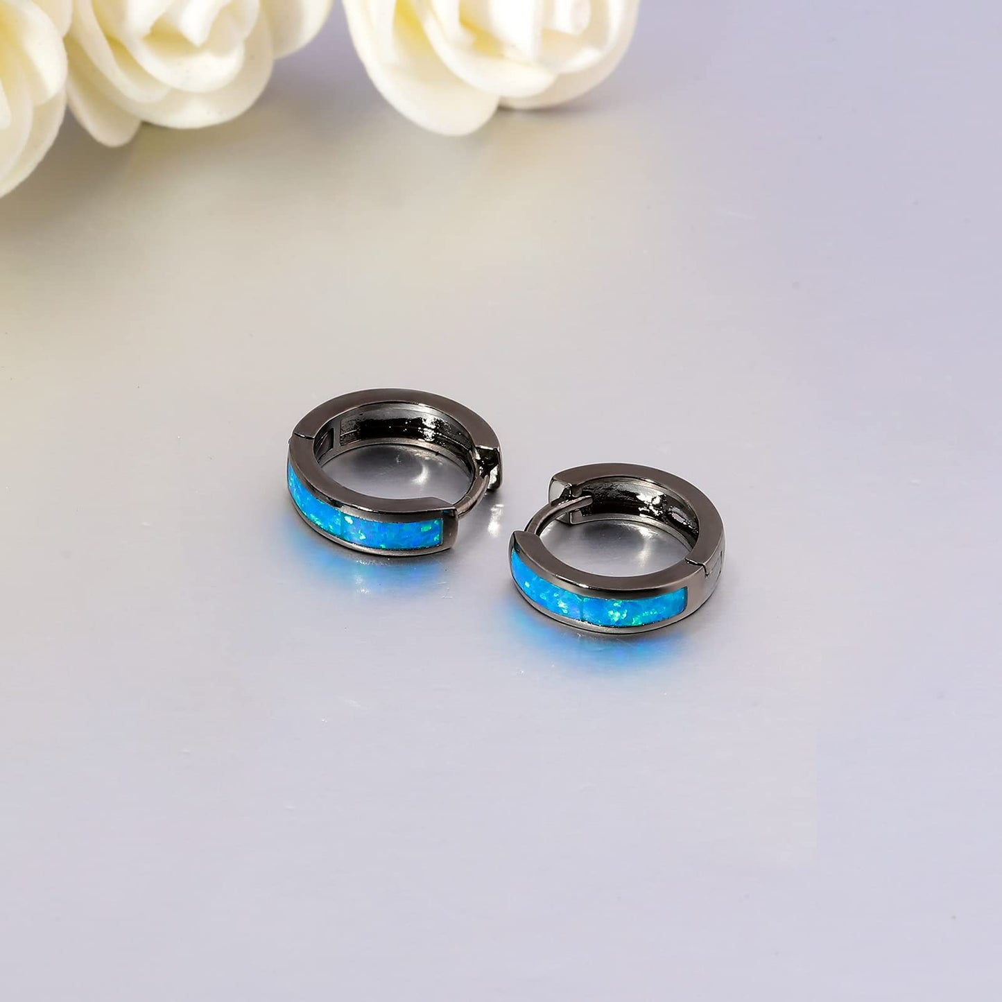 CiNily Opal Huggie Earrings Hinged Hoop Earrings 14K Black Gold Plated Small Hoop Earrings for Women Men Cute Earrings