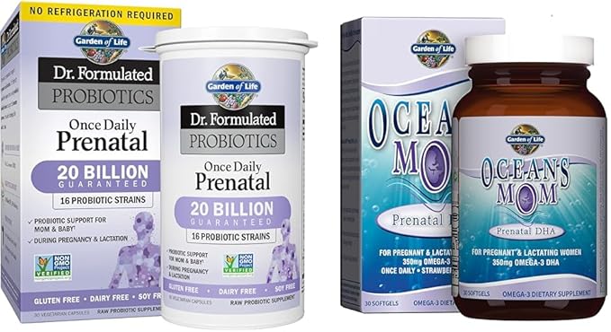 Garden of Life - Dr. Formulated Probiotics Once Daily Prenatal & Oceans Mom Prenatal Fish Oil DHA, Omega 3 Fish Oil Supplement