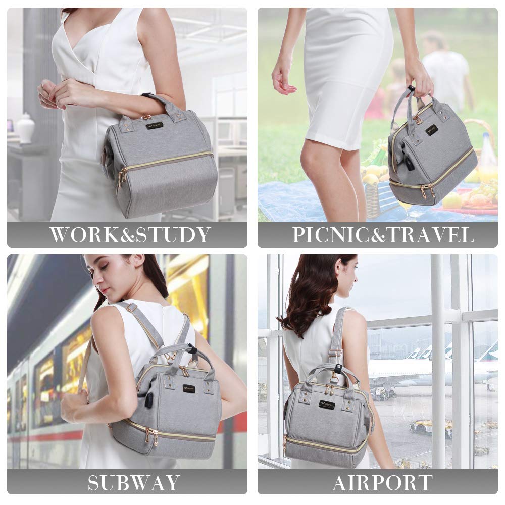 GOGOSO Breast Pump Bag with Cooler Pocket, Mini Pumping Bags for Working Mom Cooler Tote Bag Built-in USB Charging Pot for Phone Mother Diaper Bags -No Include ice Pack,Grey