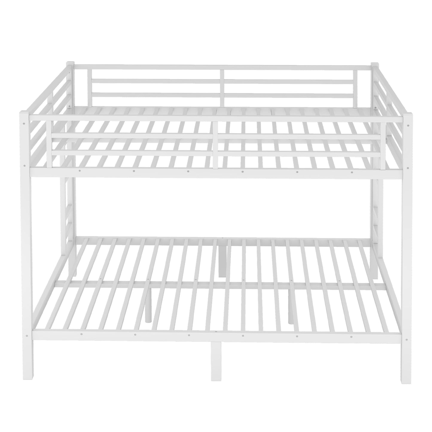 Bellemave Queen Over Queen Size Bunk Bed with Guardrail for Teens and Adults, Metal Bunk Bed Frame with 2 Ladders and Under Storage for Dorm and Bedroom, Noise Reduced, No Box Spring Needed, White