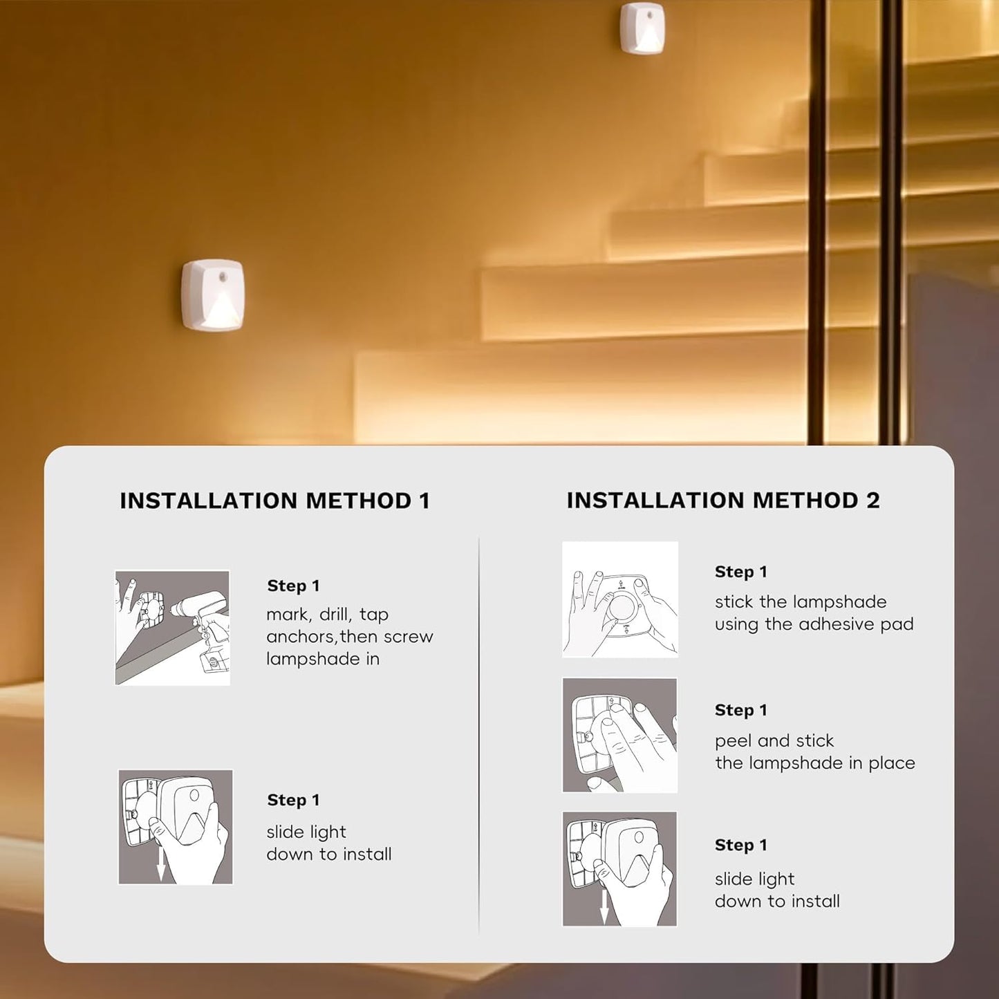 Innofox 10-Pack Stick-On Motion Sensor Lights Warm White Led Night Light Stick-Anywhere Stair Lights Closet Light Battery Operated Wall Light For Kitchen Hallway Bedroom Bathroom Stairs