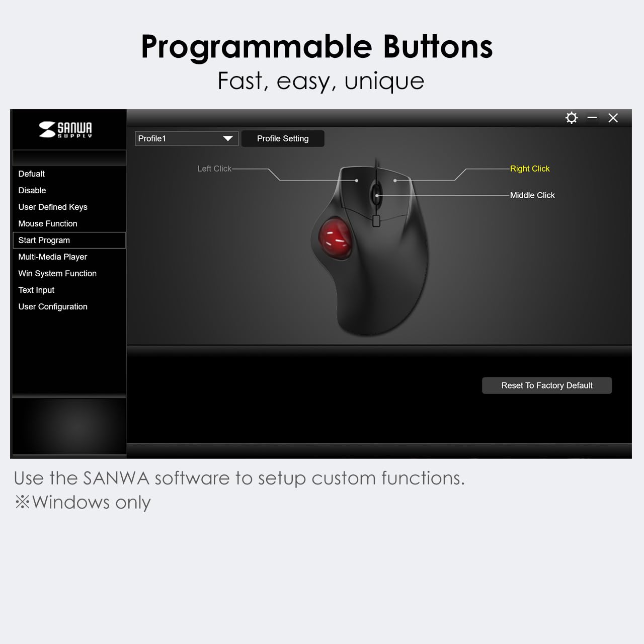Sanwa Wired Ergonomic Trackball Mouse, Optical Rollerball Mice, Programmable Silent Buttons, 40Mm Trackball, 600/800/1200/1600 A