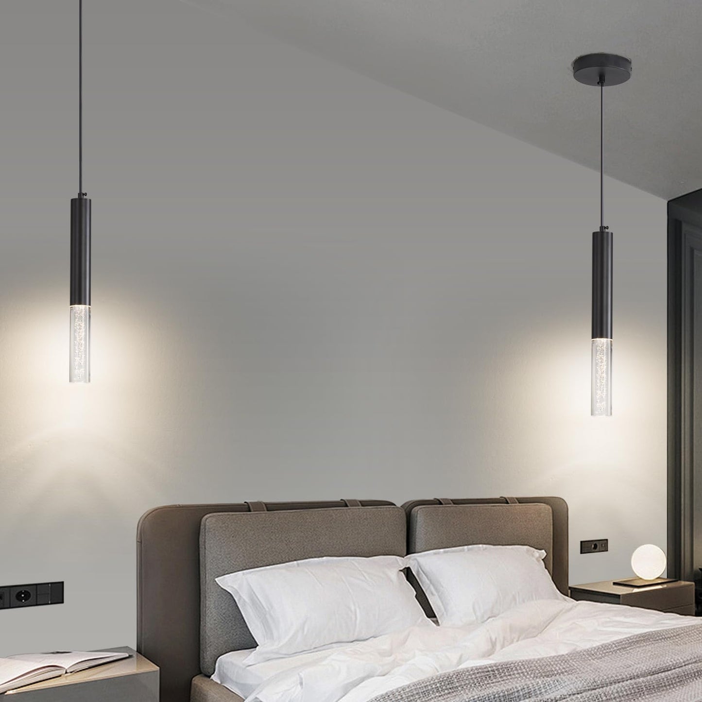 Daoseolo 3 Pack Pendant Lights Kitchen Island Led Bubble Acrylic Island Lighting Fixtures 3 Color 3000K/4500K/6500K Modern Cylinder Ceiling Hanging Light For Bedroom Bar Dining Room Bathroom