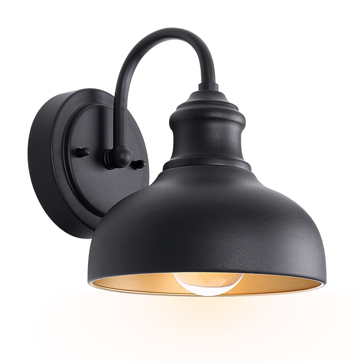 GOALPLUS Black Outdoor Gooseneck Lighting for Barn 7 Inch Farmhouse Exterior Light Fixtures with Wall Mount, Small Porch Light w