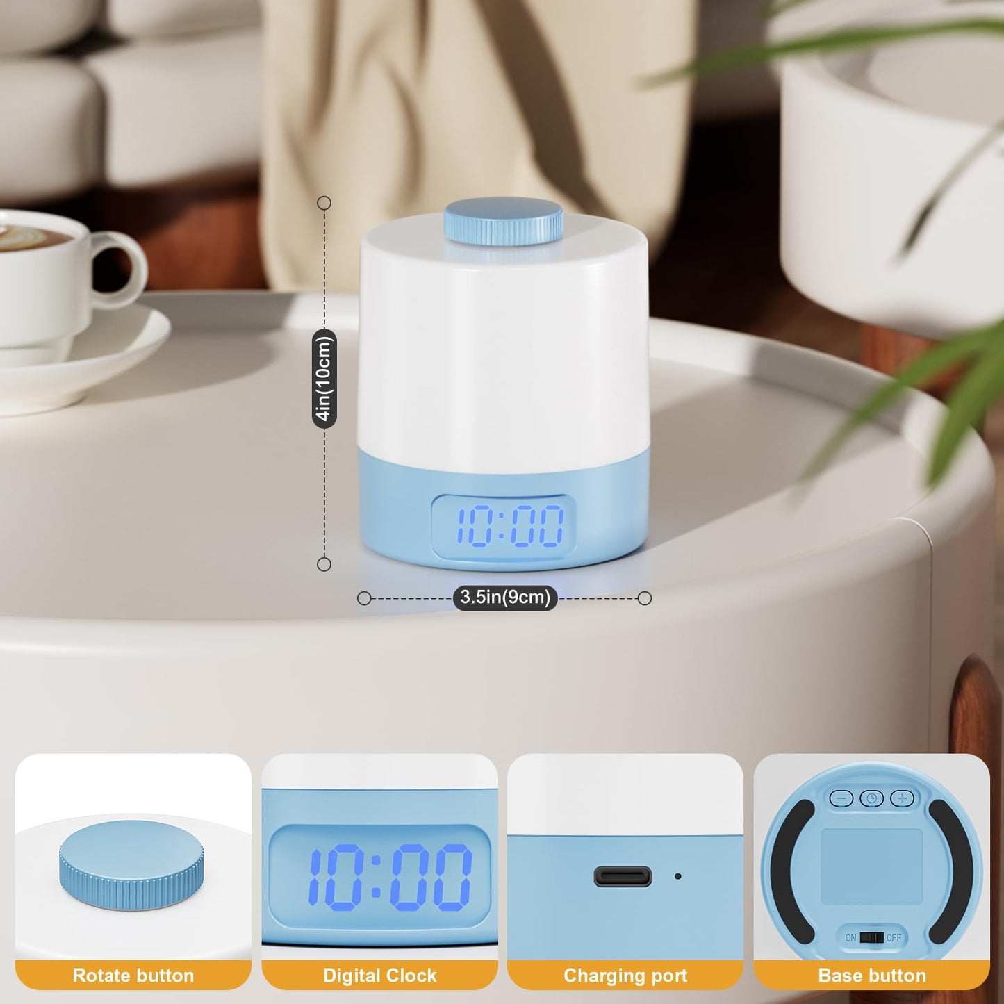 Wobane Night Light For Kids 3 Colors Dimmable Baby Led Lighting 3600Mah Battery Rechargeable With Digital Time Portable Bedside Lamp For Nursery Breastfeeding mature-themeds Blue