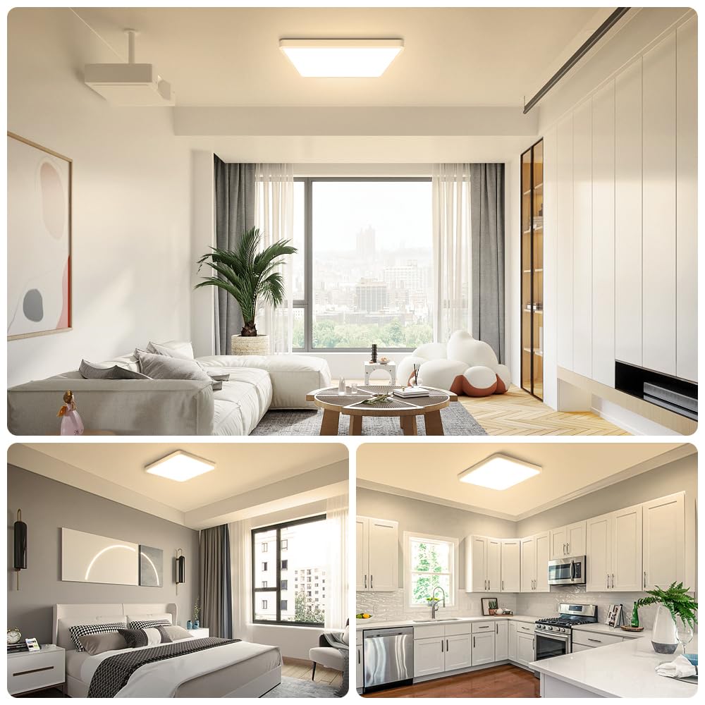 12Inch 24W Square Led Ceiling Light Fixtures Flush Mount 2800K Warm White Led Ceiling Lamp Surface Mount Modern Ceiling Lights Slim Flat Panel Lighting For Bedroom Kitchen Bathroom Etc.
