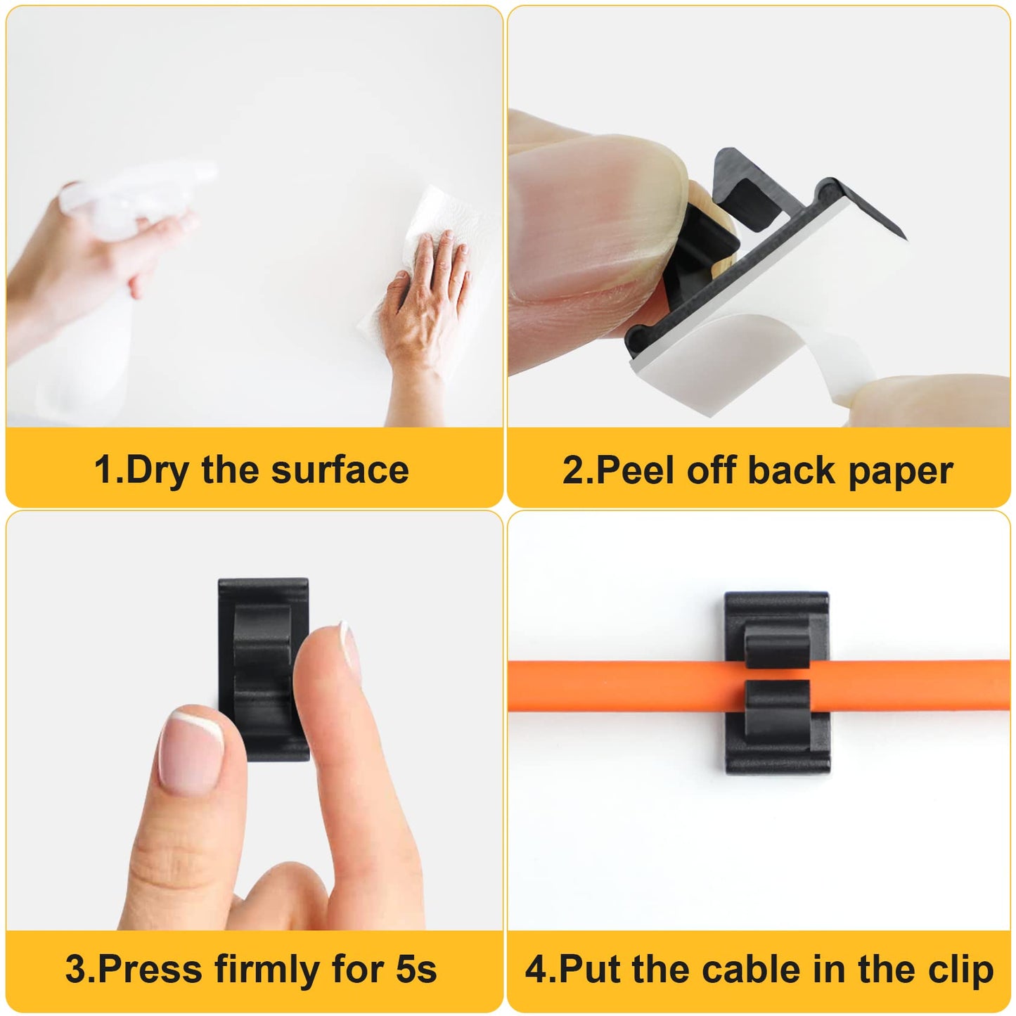 M Cable Clips Nylon Black, Electrical Cable Management Adhesive Wire Rope Clamp Usb Charging Cord Organizer For Desk Car Dash Ca