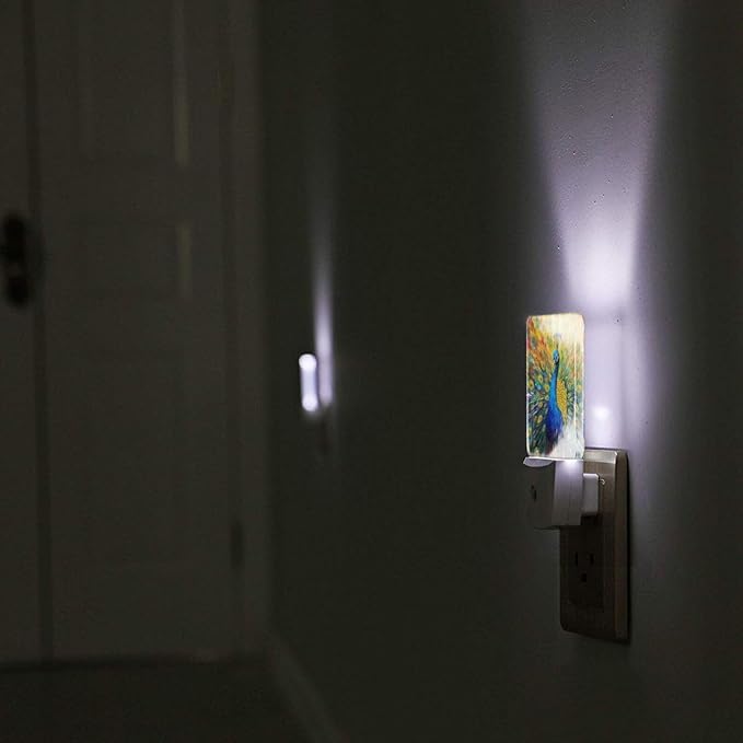 Led Night Light, Abstract Peacock Decorative Plug in Nightlights,with Smart Auto Dusk to Dawn Night Light for Bedroom, Kitchen, Nursery, Bathroom