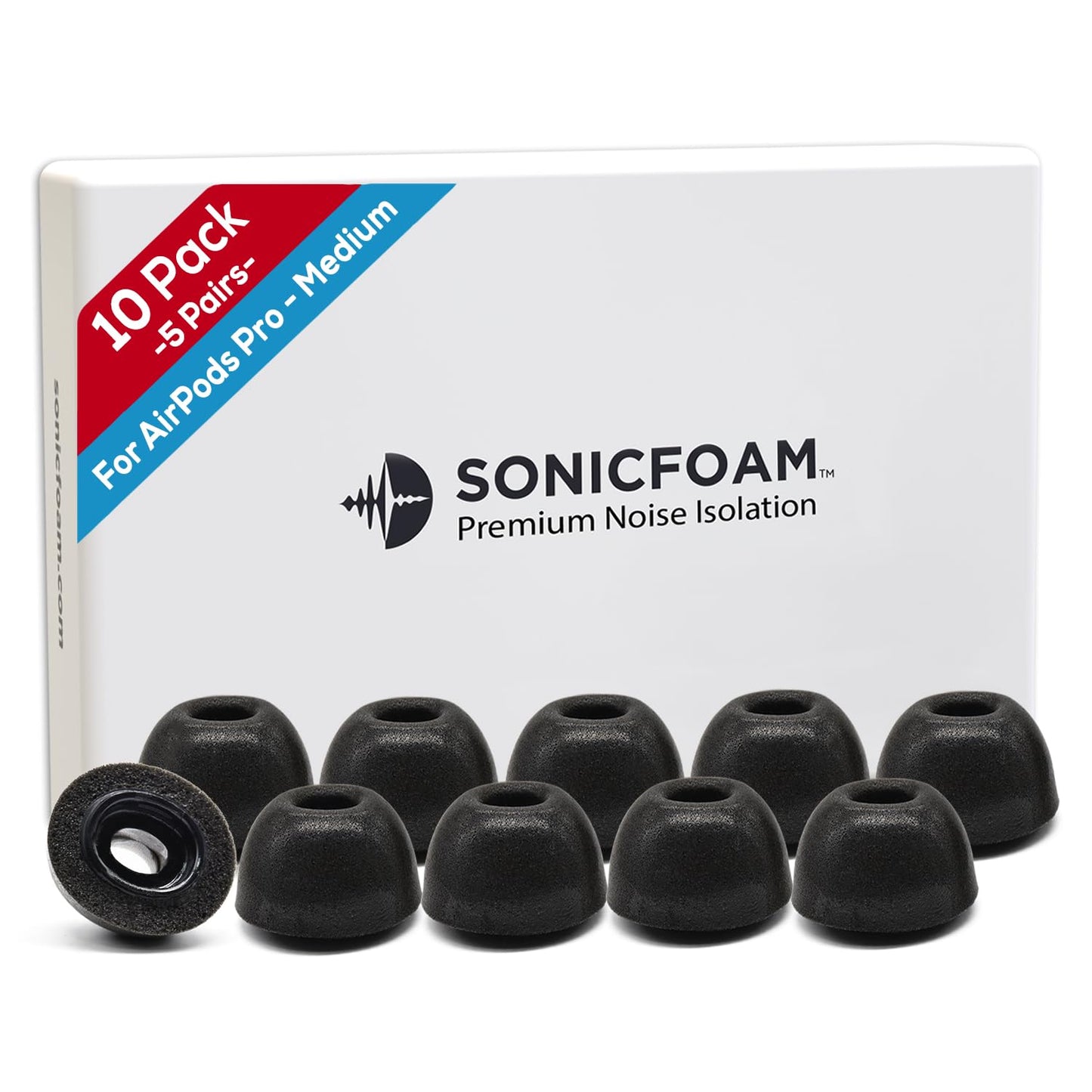 Sonicfoam Memory Foam Earbud Tips - Premium Noise Isolation Replacement Foam Ear Tips 10 Pack For Airpods Pro (Sfair Medium Black) -Like New