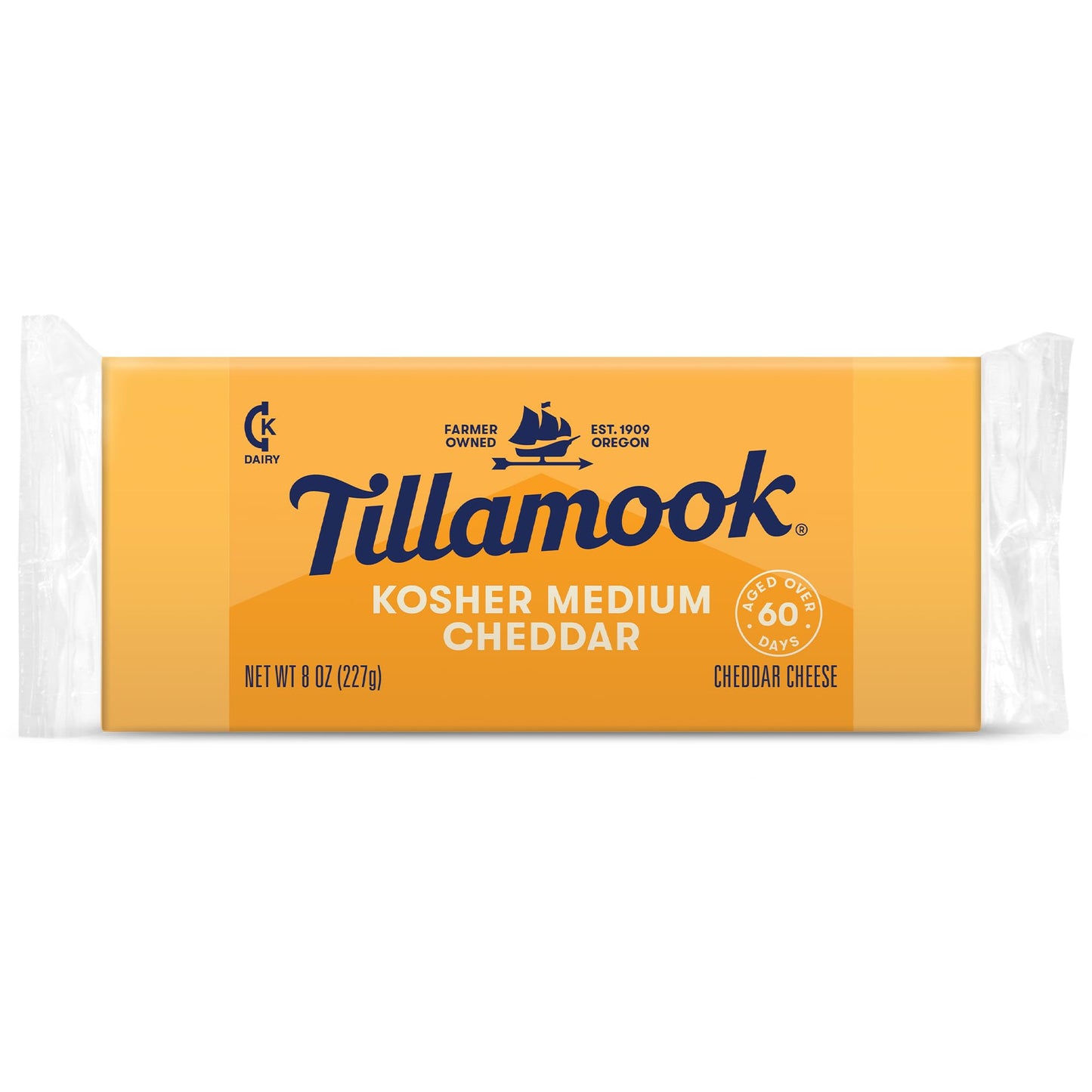 Tillamook Kosher Medium Cheddar Cheese Block, 8 Ounce