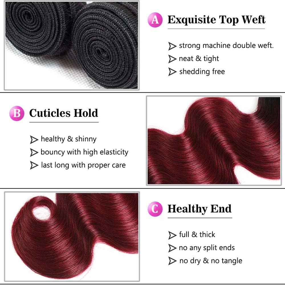 Lagalaga Bundles Human Hair 22 24 26 Inch Body Burgundy T1B/99J Human Hair Bundles Unprocessed Brazilian Virgin Hair Quick Weave