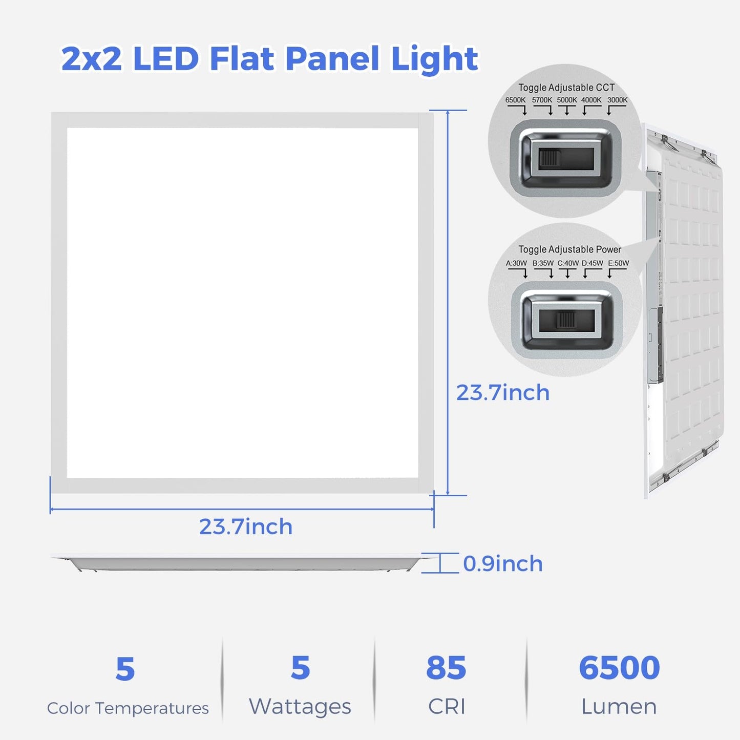 Aikvsxer 36 Pack 2X2 Led Flat Panel Light Flush Mount Ceiling Light Kitchen Lighting Fixtures Bright 6500Lm 0-10V Dimmable Switchable 3000K/4000K/5000K/5700K/6500K 30W/35W/40W/45W/50W