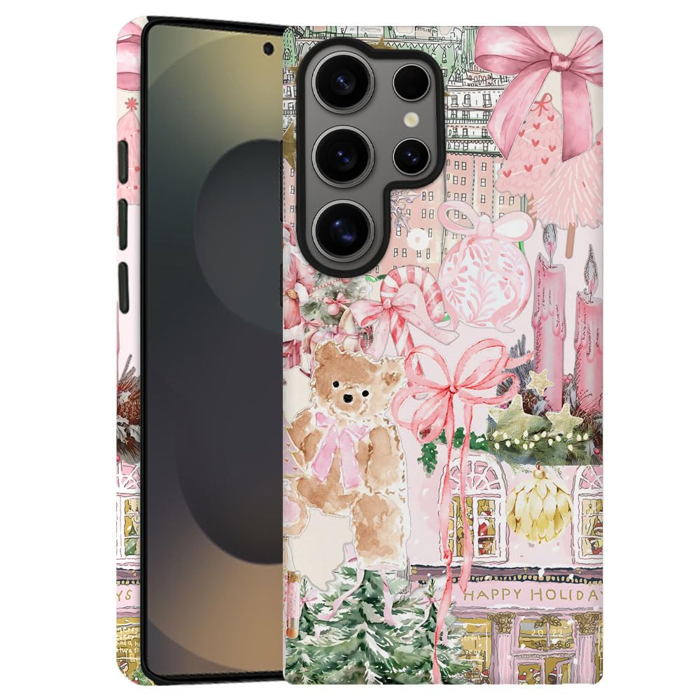 Case for Samsung Galaxy S23 Ultra,Pink Tree Christmas Holiday Phone Case Military-Grade Drop Protection Cover for Women Girl - F