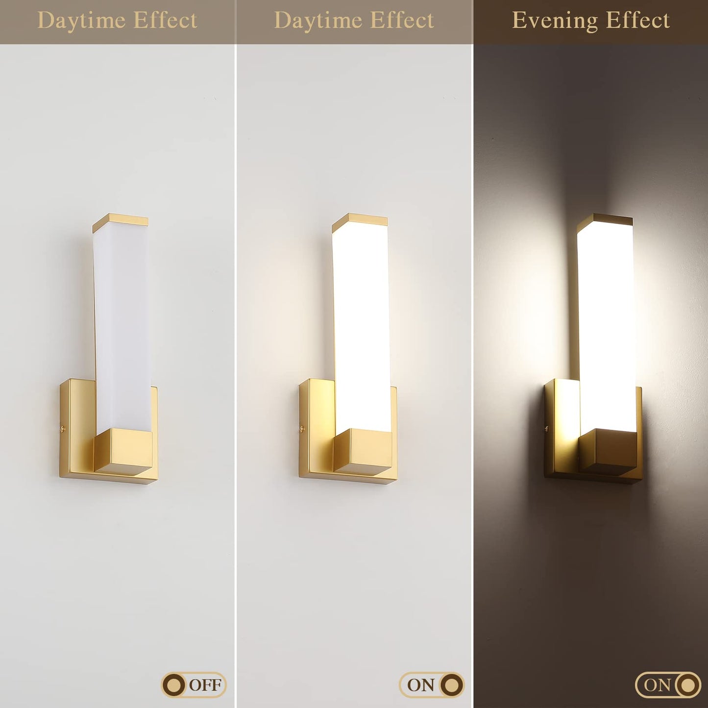 7Degobii Gold Wall Lights For Bedroom Modern Indoor Led Hallway Sconces Corner Light 12 Inch Height 12W 4000K Bedside Stair Sconces Wall Lighting Lamps 110V Ac
