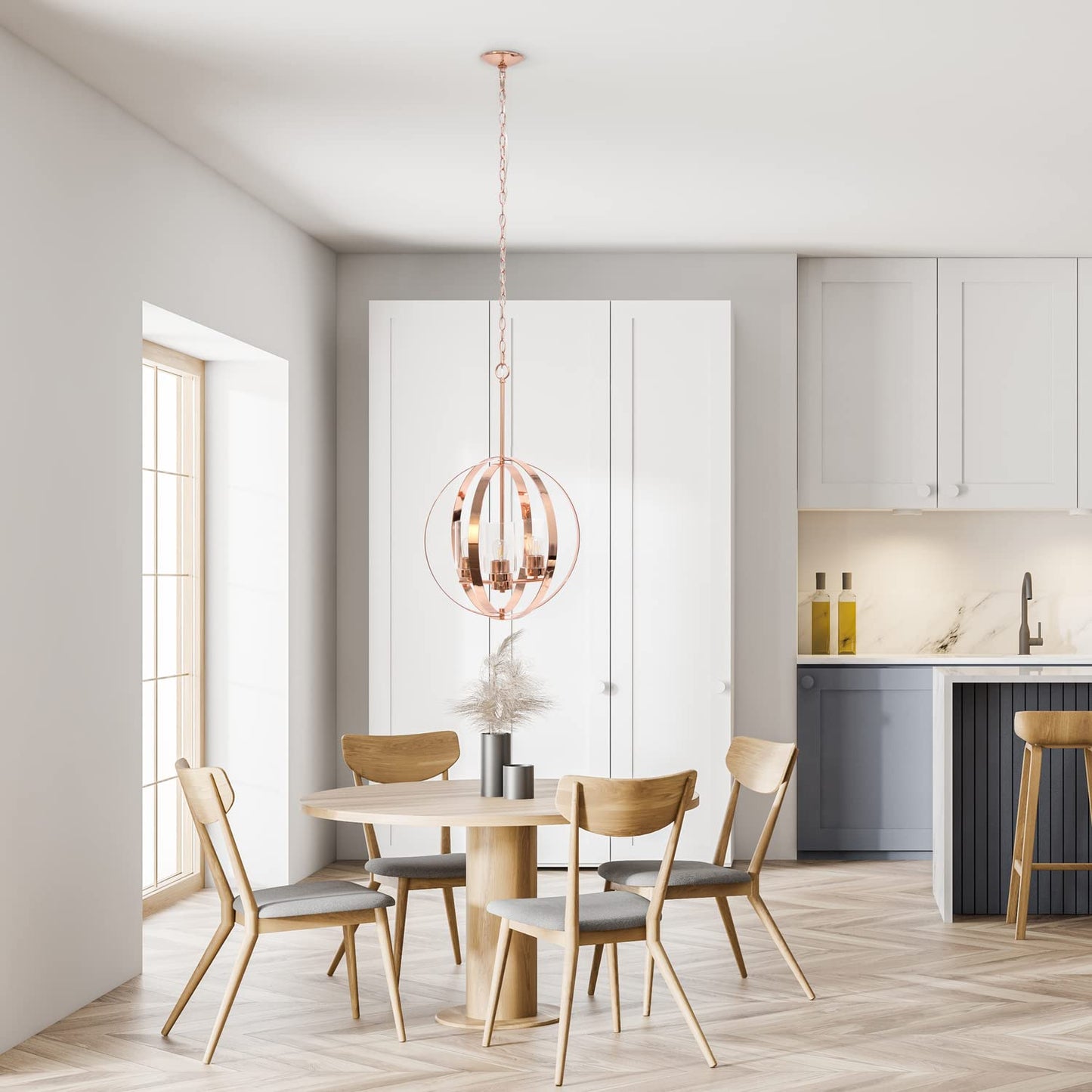 Elegant Designs 3-Light Pendant Light, Metal & Glass, 18inx18inx28.5in, Rose Gold, Model PT1021-RGD